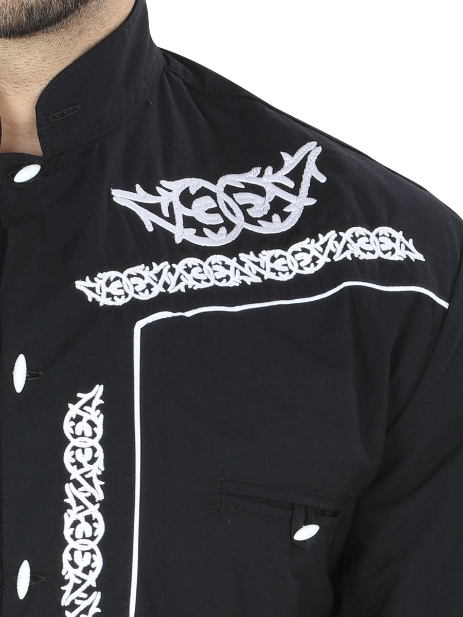Mens El Señor de los Cielos Charro Embroidery Shirt Black/White 40782