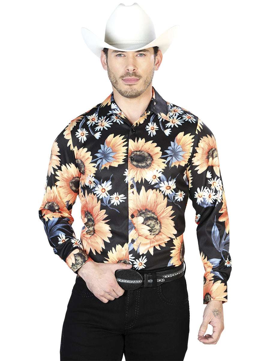 Black/Sunflower Casual Long Sleeve Shirt 43671