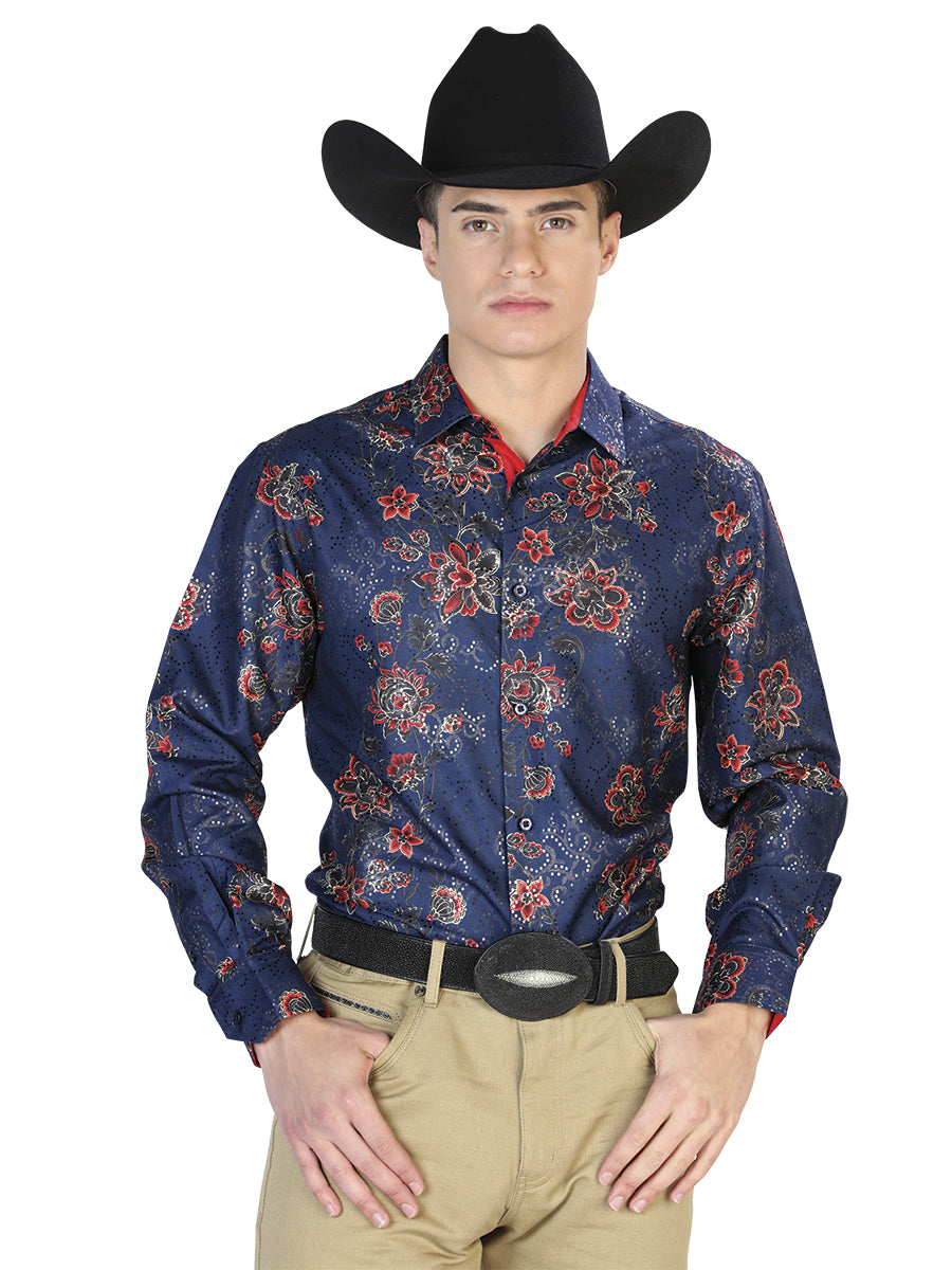 Navy Blue Casual Long Sleeve Shirt 43808