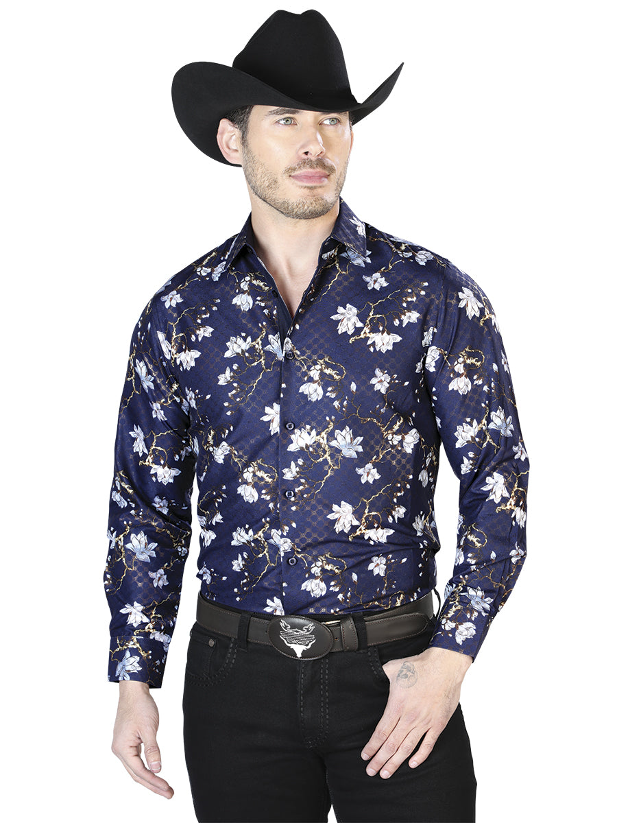 Navy Blue Casual Long Sleeve Shirt 43822