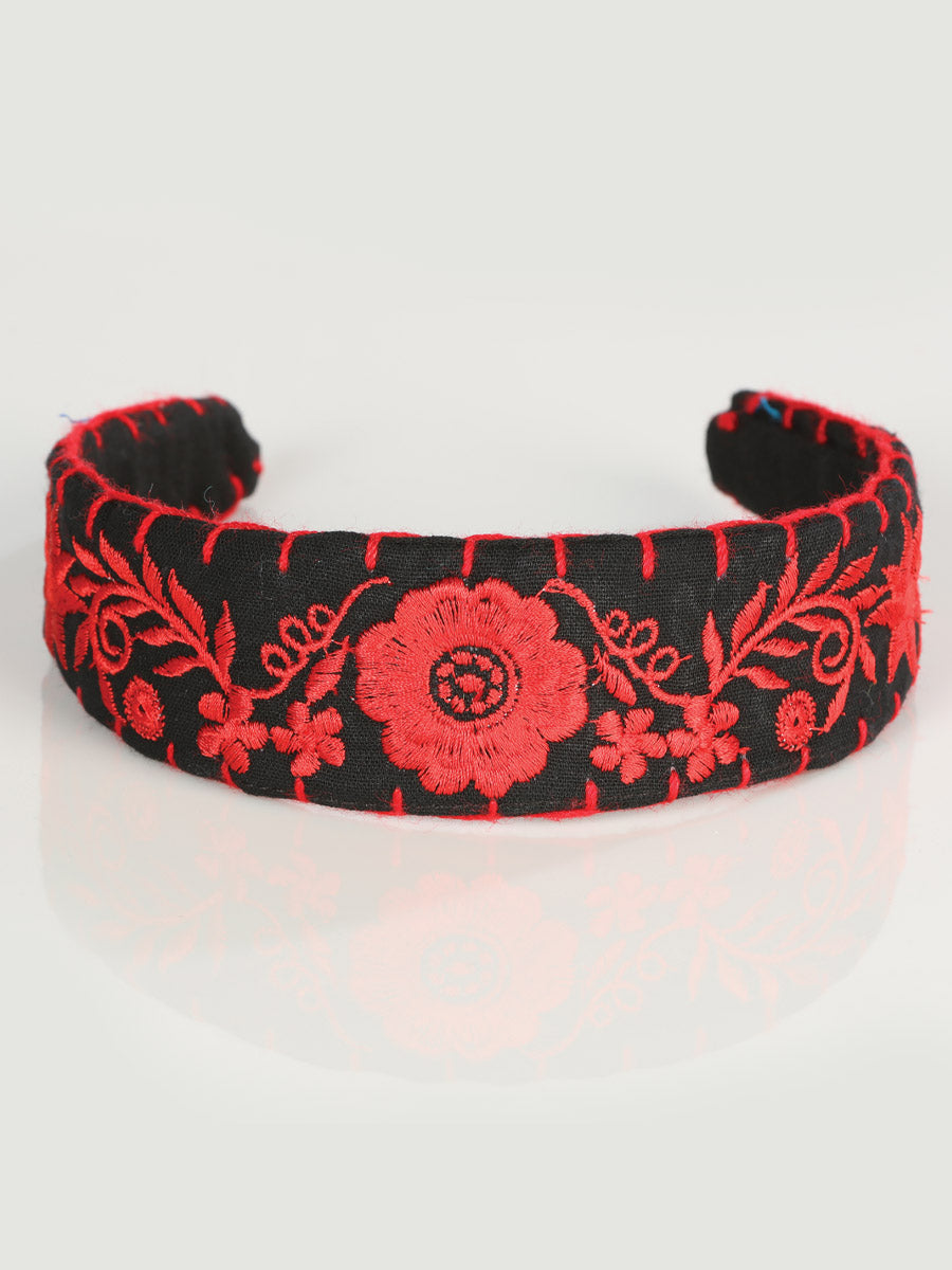 Artisanal Embroidered Headband 100% Cotton Red 603121