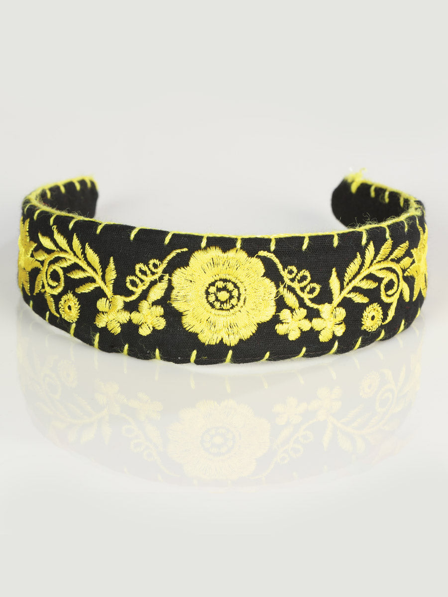 Artisanal Embroidered Headband 100% Cotton Yellow 603122