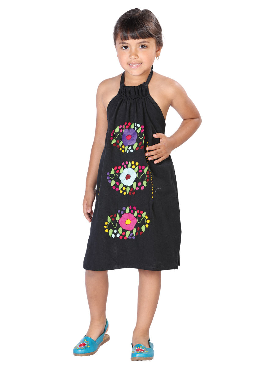 Artisanal Embroidered Dress 100% Cotton Black 603589