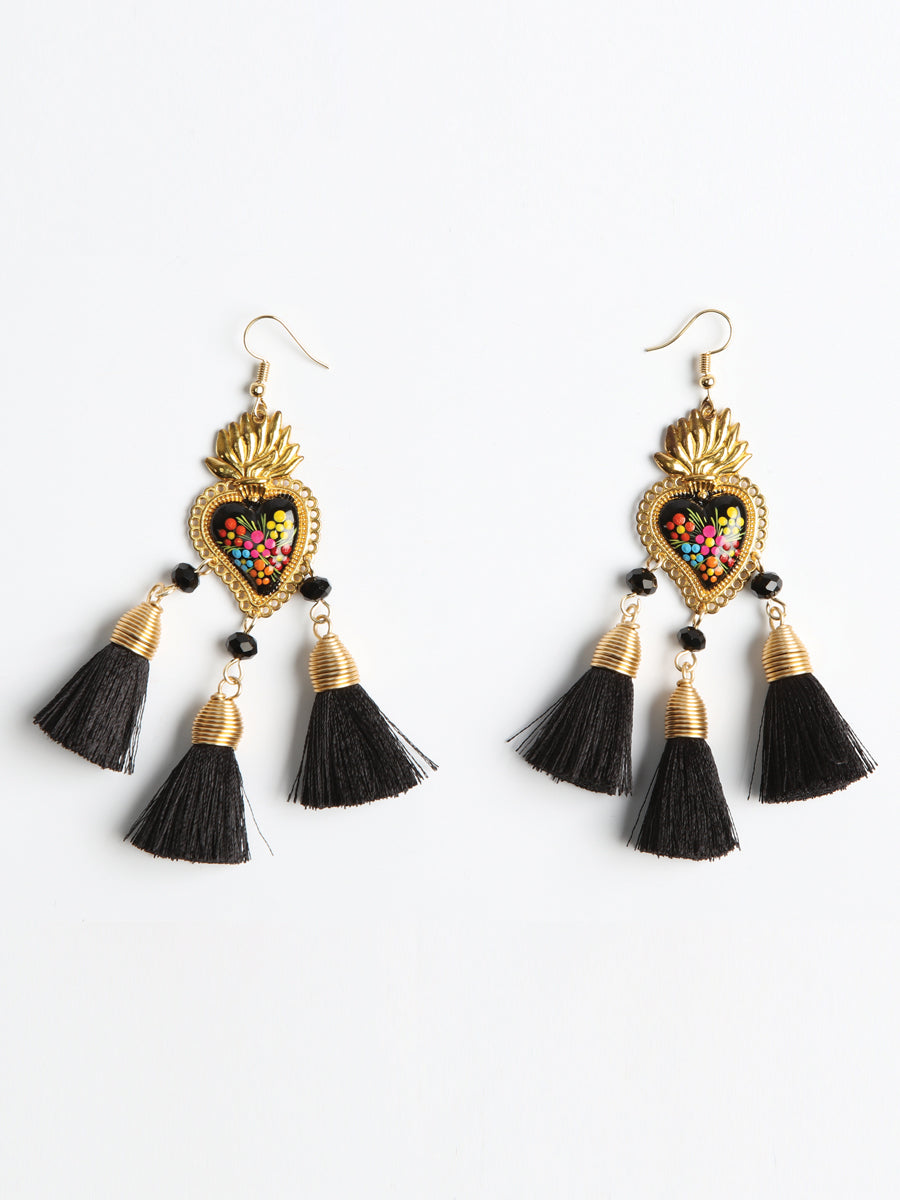 Artisanal Hand Painted Earrings Black 603974