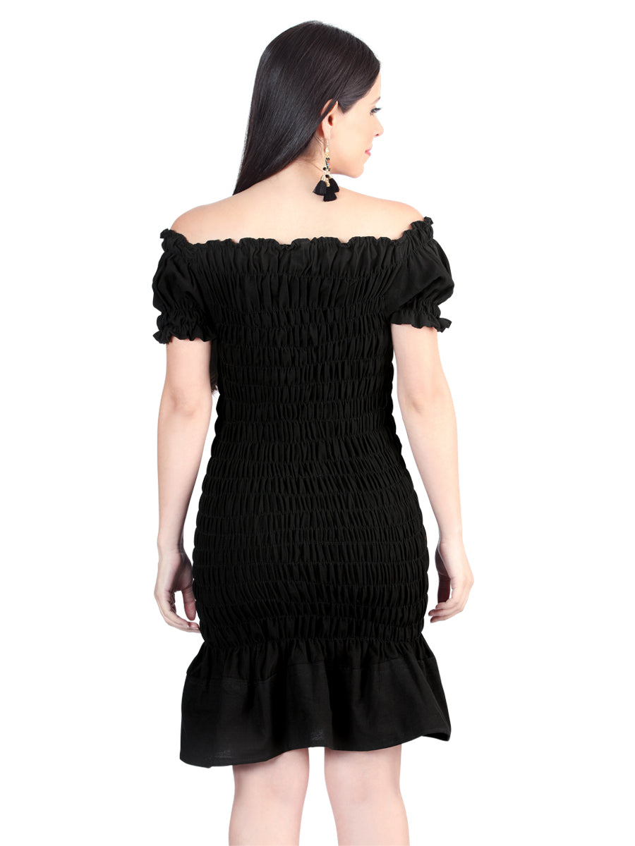 Artisanal Embroidered Dress 100% Cotton Black 604007