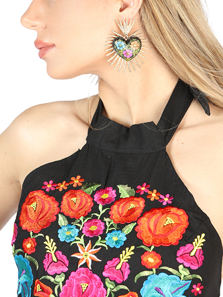 Artisanal Embroidered Dress 100% Cotton Black 602481 main image 1