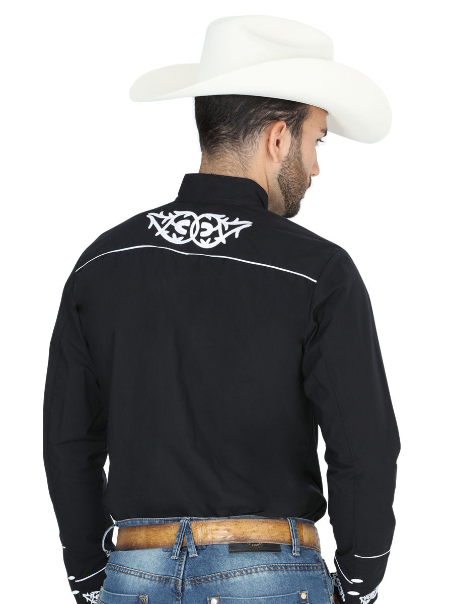 Mens El Señor de los Cielos Charro Embroidery Shirt Black/White  40782
