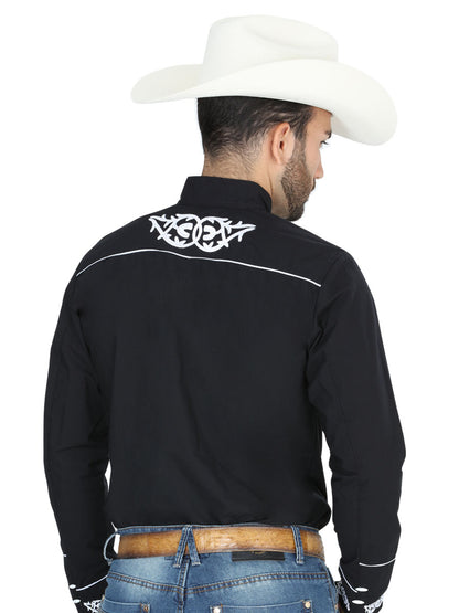 Mens El Señor de los Cielos Charro Embroidery Shirt Black/White  40782