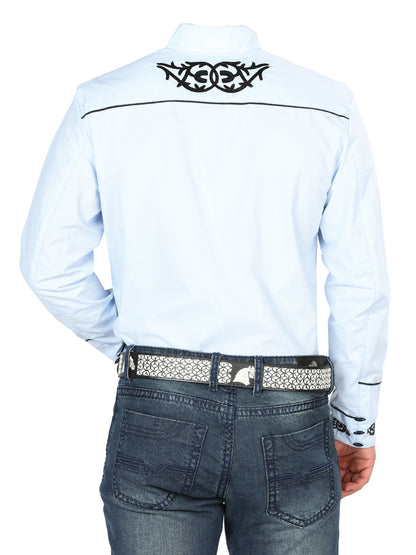 Mens El Señor de los Cielos Charro Embroidery Shirt Blue/Black  40785