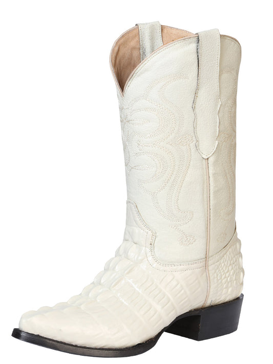 El Señor de los Cielos Men’s Western Boot - Caiman Tail Print Leather  - Bone 40845