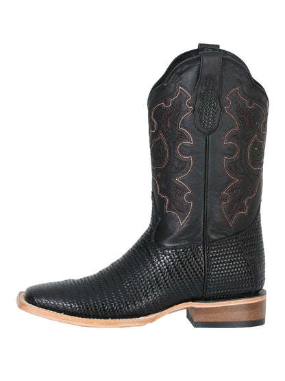El General Men’s Rodeo Boot - Embossed Woven Leather - Black  41790