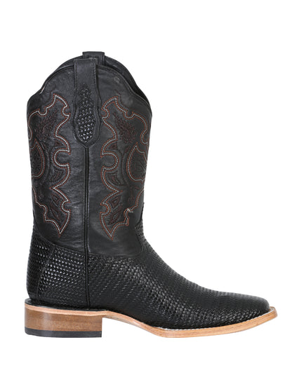 El General Men’s Rodeo Boot - Embossed Woven Leather - Black  41790