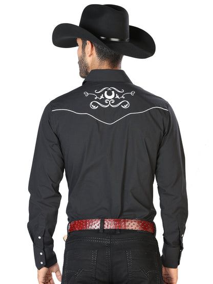 El General Embroidery Western Shirt Black/White 42945