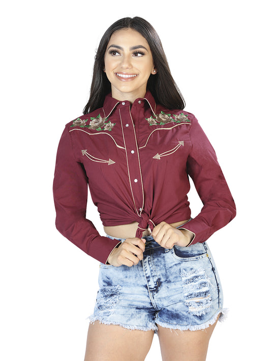 Womens  Wine Long Sleeve Western Shirt 42965