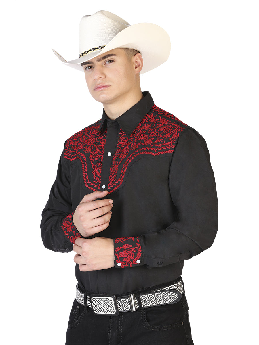 El Señor de los Cielos Embroidery Shirt Black/Red 43301