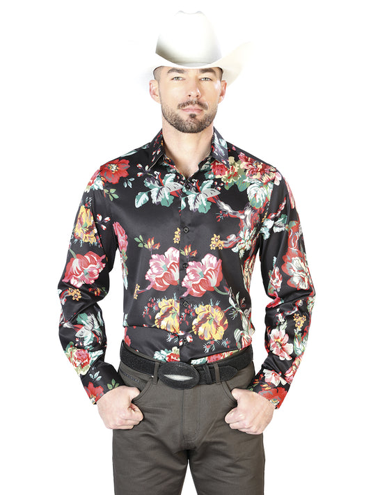 Black With Red Roses Casual Long Sleeve Shirt 43675