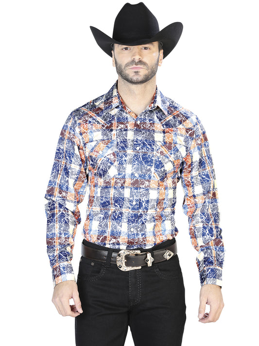 Blue Orange Casual Long Sleeve Shirt 44063