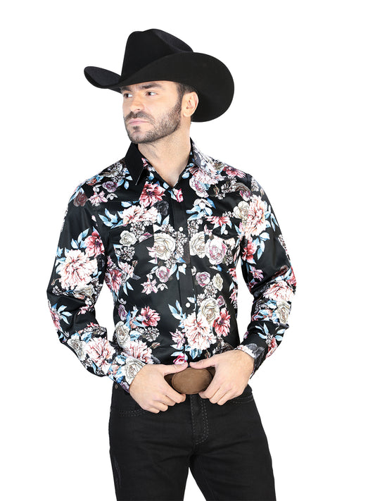 Black/Print Roses Casual Long Sleeve Shirt 44111