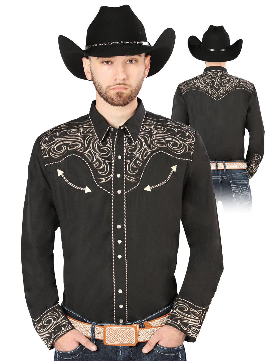 El General Embroidery Western Shirt Black/Gold 44198