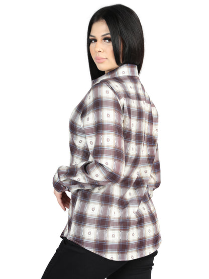 El General  -  Casual Long-Sleeve Shirt  - Beige/Burgandy 44730