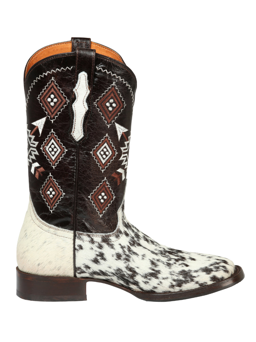 El General Men’s Rodeo Boot - White & Brown Crazy Cowhide  Leather 44862