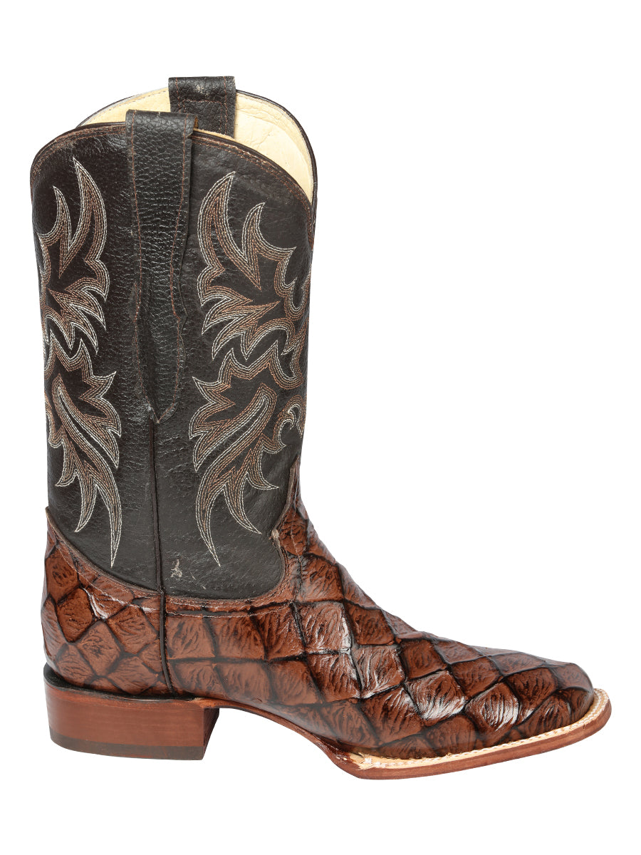 El Señor de los Cielos Men’s Rodeo Boot - Monster Fish Imitation  Leather - Brown 44931