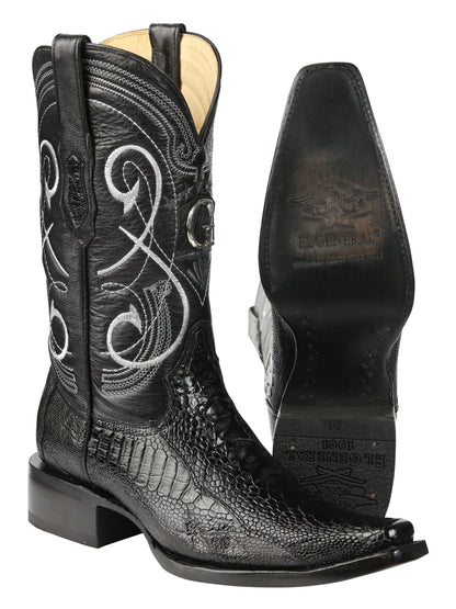 El General Men's Exotic Ostrich Leg Cowboy Boots - Black 45067