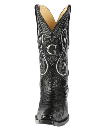 El General Men's Exotic Ostrich Leg Cowboy Boots - Black 45067