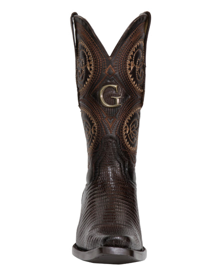 El General Men's Exotic Lizard Cowboy Boots - Brown 45073