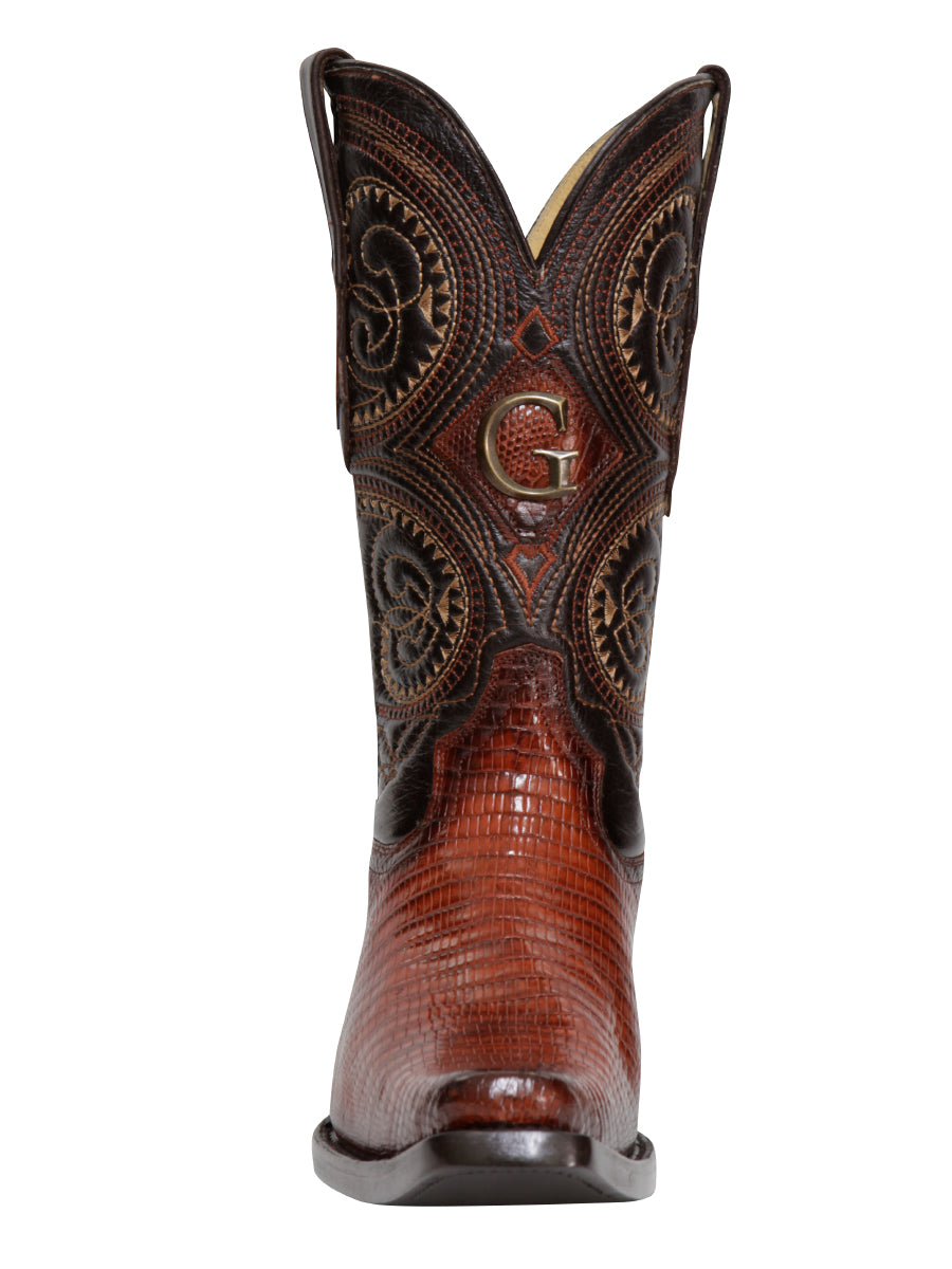 El General Men's Exotic Lizard Cowboy Boots - Cognac 45074