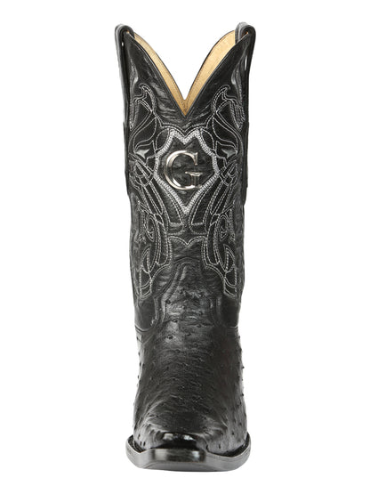 El General Men's Exotic Ostrich Leather Cowboy Boots - Black  45075