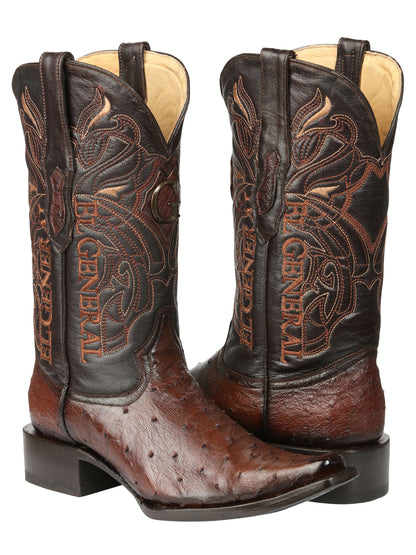 El General Men's Exotic Ostrich Leather Cowboy Boots - Brown  45076