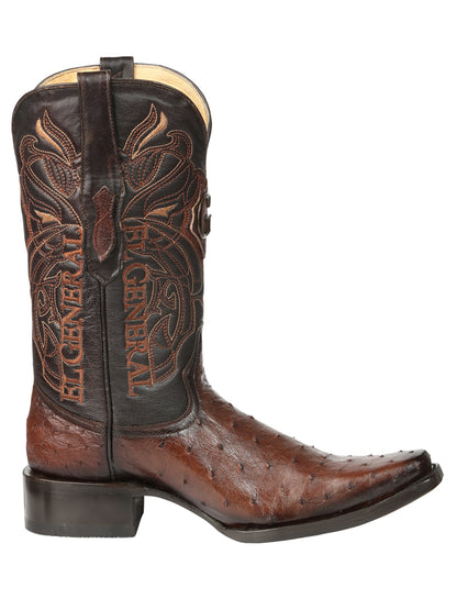El General Men's Exotic Ostrich Leather Cowboy Boots - Brown  45076