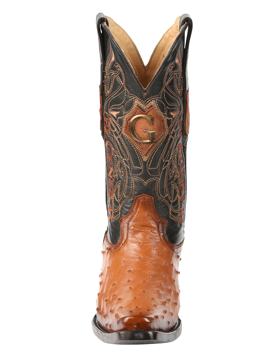 El General Men's Exotic Ostrich Leather Cowboy Boots - Cognac  45077