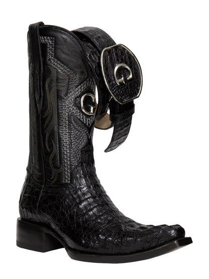 El General Men's Exotic Caiman Nuca Cowboy Boots - Black 45081