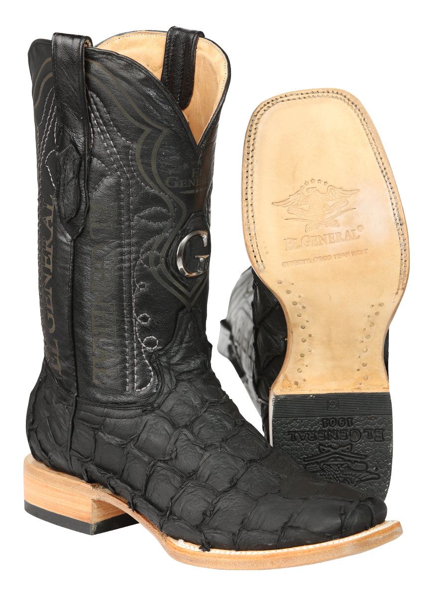 El General Men's Exotic Monster Fish Rodeo Cowboy Boots - Black  45083
