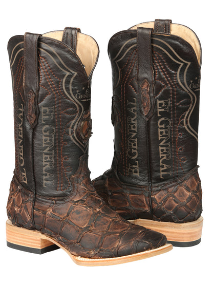 El General Men's Exotic Monster Fish Rodeo Cowboy Boots - Brown  45084