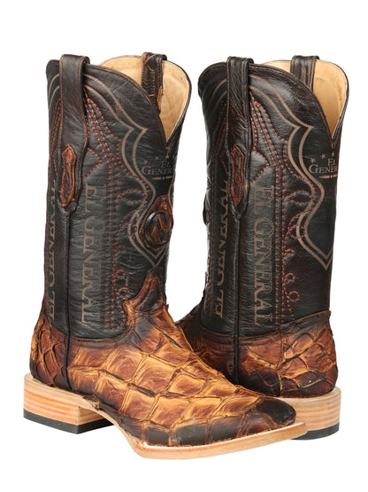 El General Men's Exotic Monster Fish Rodeo Cowboy Boots - Cognac  45085