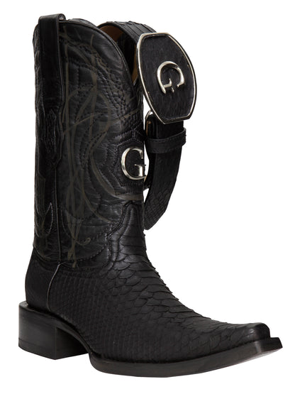 El General Men's Exotic Python Leather Cowboy Boots - Black  45087