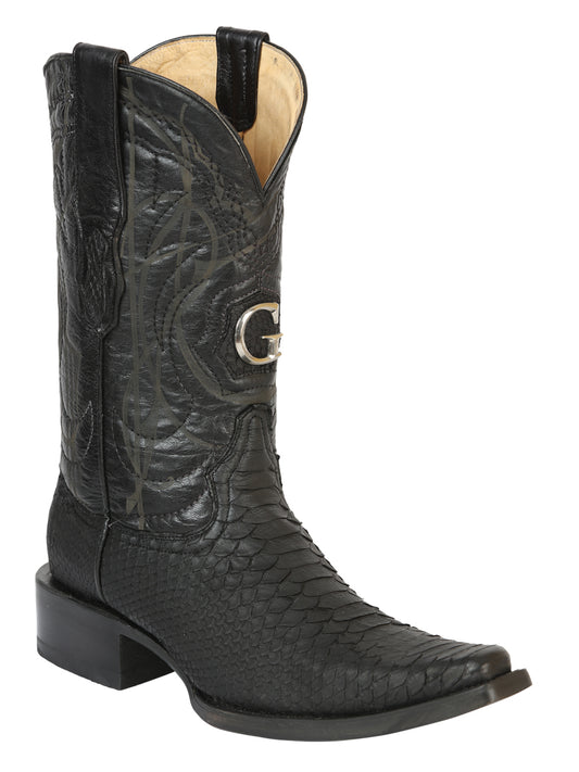 El General Men's Exotic Python Leather Cowboy Boots - Black  45087
