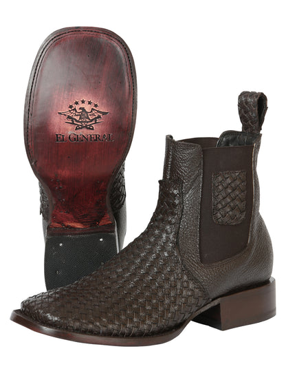 El General Men’s Rodeo Brown Petatillo Woven Ankle Boots 45177