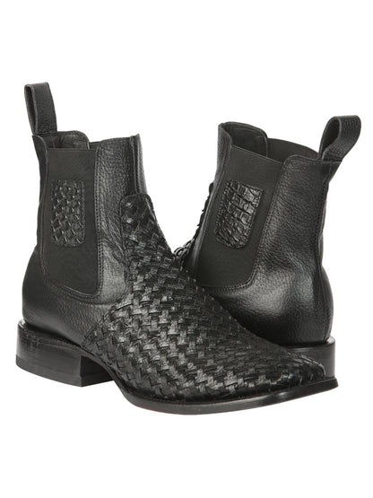El General Men’s Rodeo Black Petatillo Woven Ankle Boots 45181