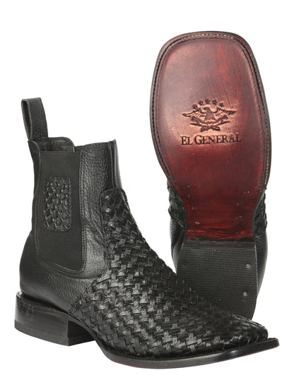 El General Men’s Rodeo Black Petatillo Woven Ankle Boots 45181