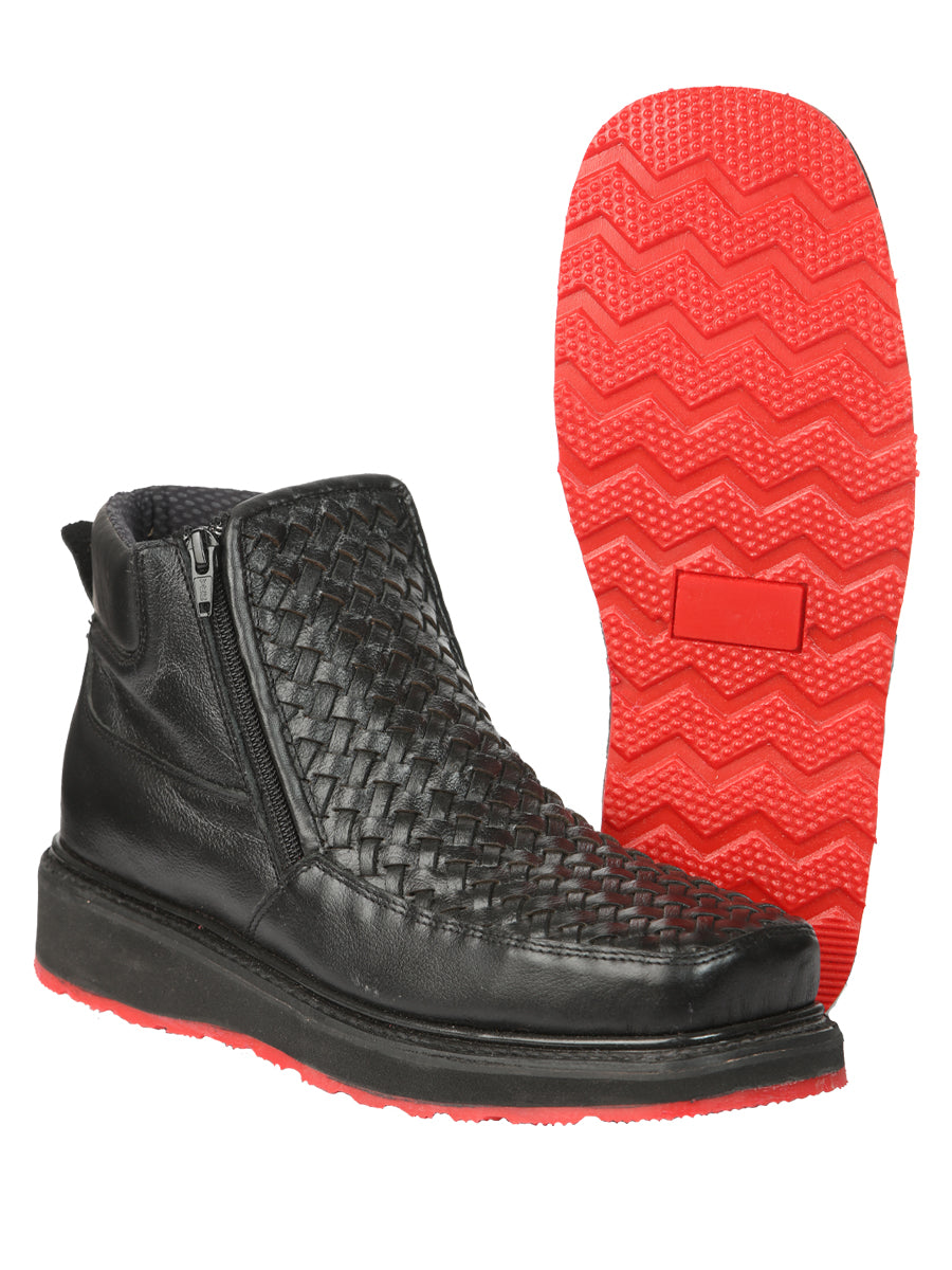 El General Men’s Black Woven Ankle Boots with Zipper 45183
