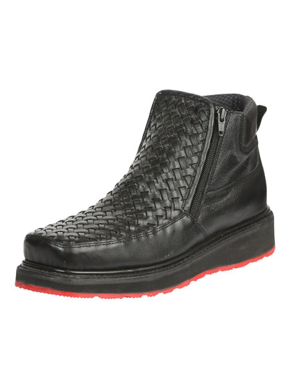 El General Men’s Black Woven Ankle Boots with Zipper 45183