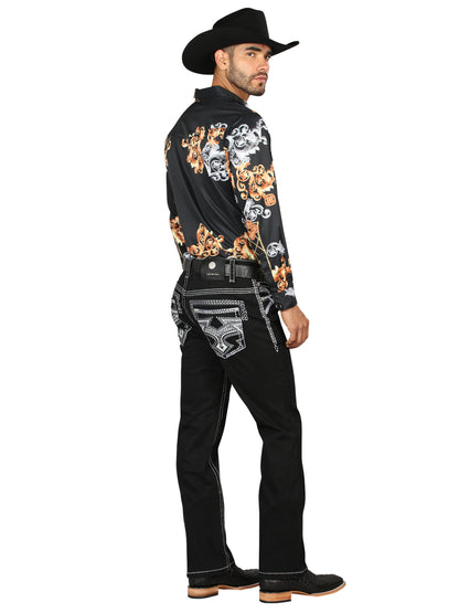 Centenario Men's Black Denim with White/Gray Embroidered Details  45310
