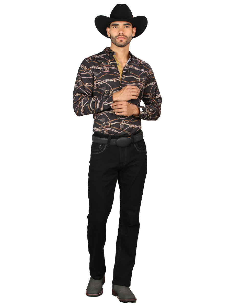 Centenario Men's Black Denim with Dark Embroidered Details 45312