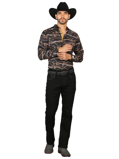 Centenario Men's Black Denim with Dark Embroidered Details 45312