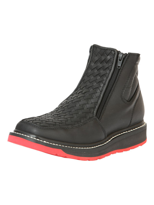 El General Men’s Ankle Boots with Zipper Woven Petatillo - Black
 
 45358