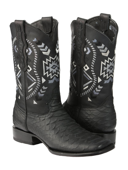El General Men’s Black Python Imitation Rodeo Boots 45398
